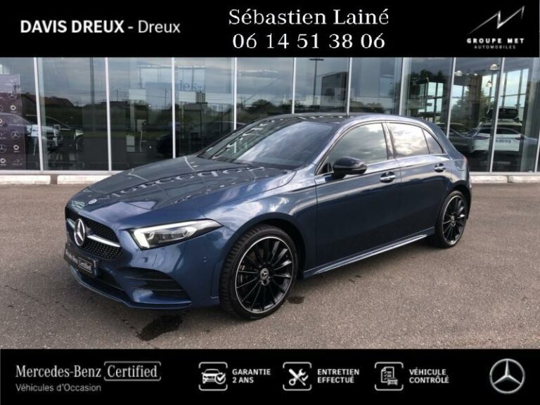MERCEDES-BENZ-Classe A 250 e 160+102ch AMG Line 8G-DCT 8cv Bleu denim métallisé-DREUX-1